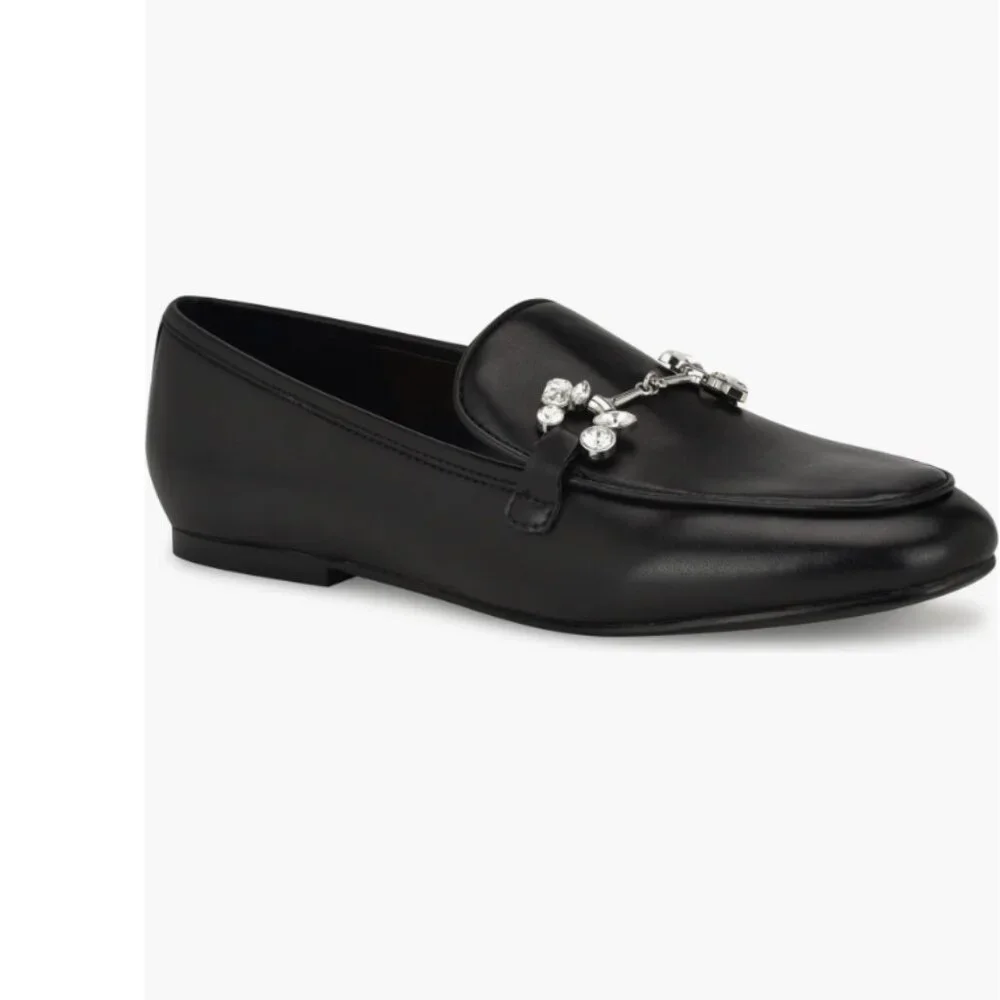 Nine West Women's Black Base Crystal Embellished Bit Slip-on Loafer Glam Goth 8M